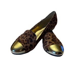 Bellini’s Cape Flats Shoes Leopard Print PU Leather Uppers Gold Toed Sz 9W